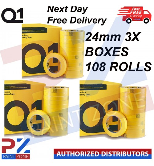 3X Q1 MASKING TAPE PREMIUM AUTOMOTIVE 110c 24mm x 50mm - NEXT DAY FREE DELIVERY